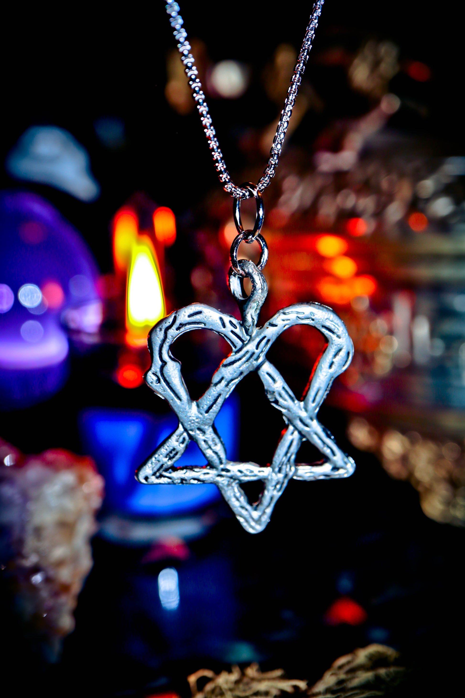 Haunted Djinn Genie Heart Pentagram Spell Amulet occult Magick New Age Jewelry pendant