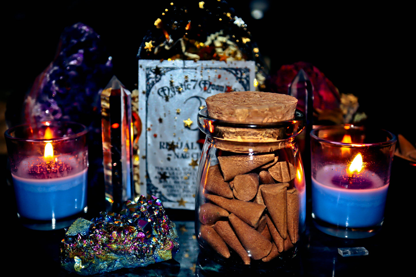 NAG CHAMPA Magick Ritual Incense ~ Amplify the Power of Spells & Wishes! Cones with Glass Bottle.