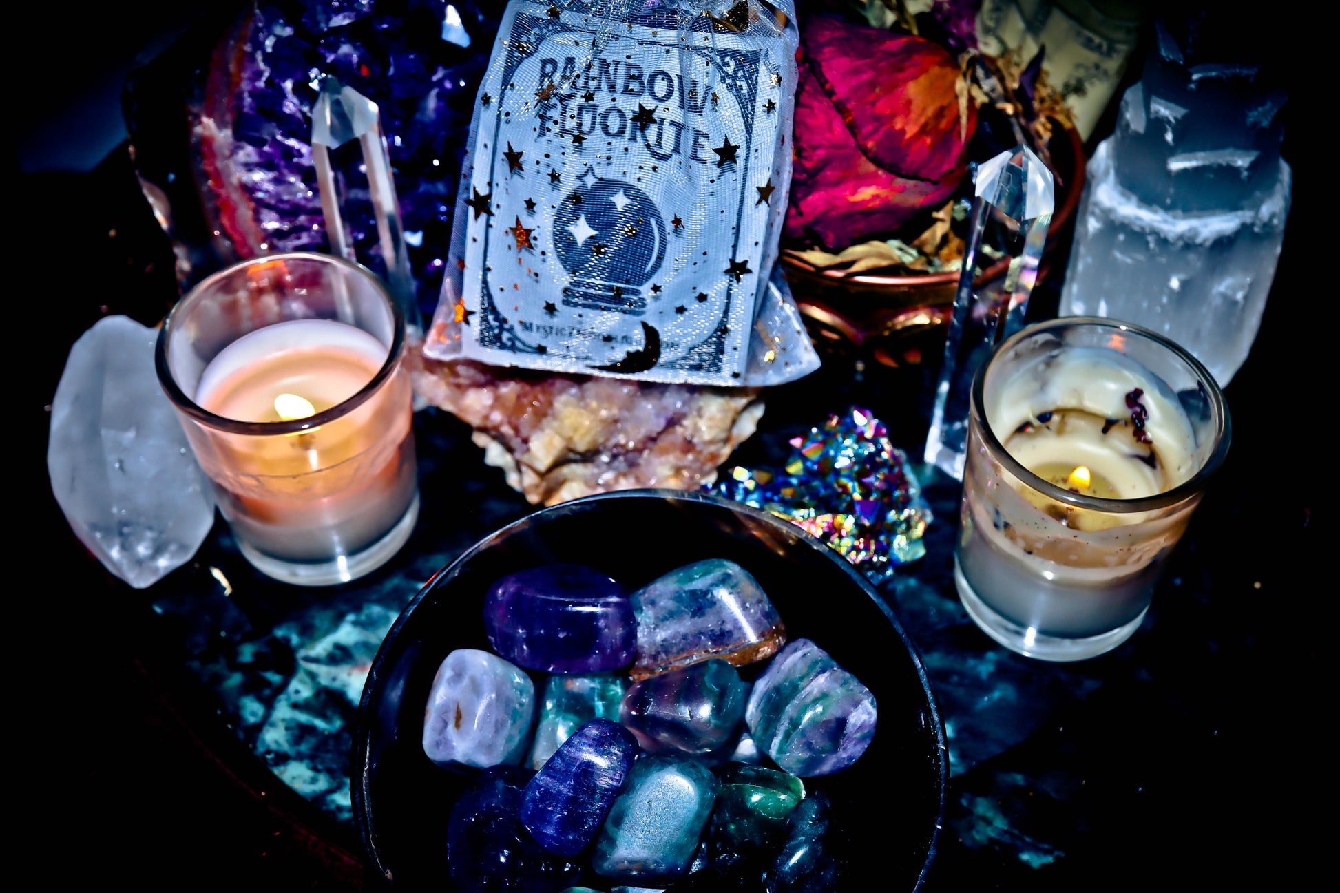 Rainbow Fluorite Gemstones Spellcast for Luck, Raising Vibrations, Aura Cleansing, Psychic Ability and Spiritual Connection!