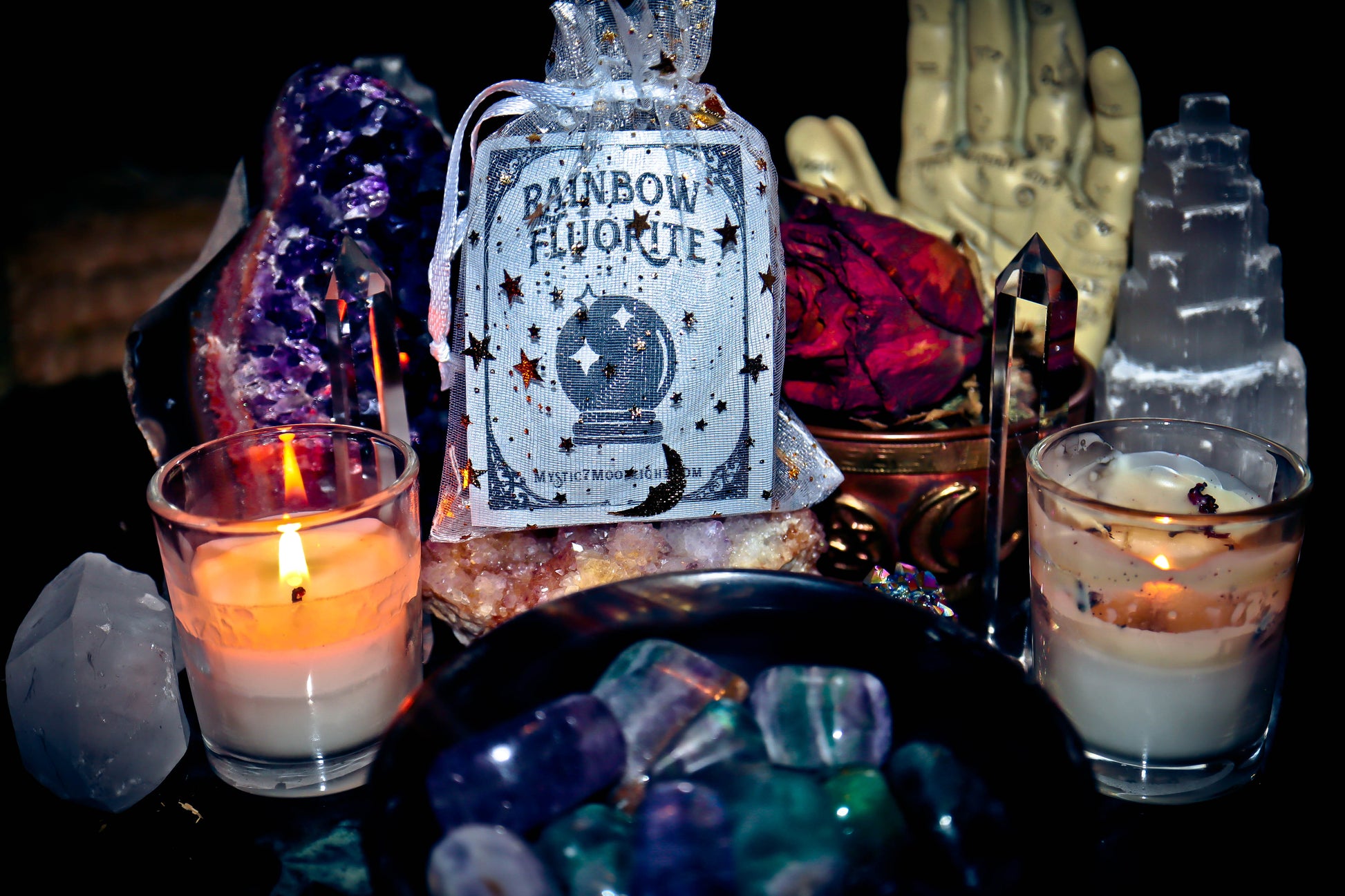 Rainbow Fluorite Gemstones Spellcast for Luck, Raising Vibrations, Aura Cleansing, Psychic Ability and Spiritual Connection!