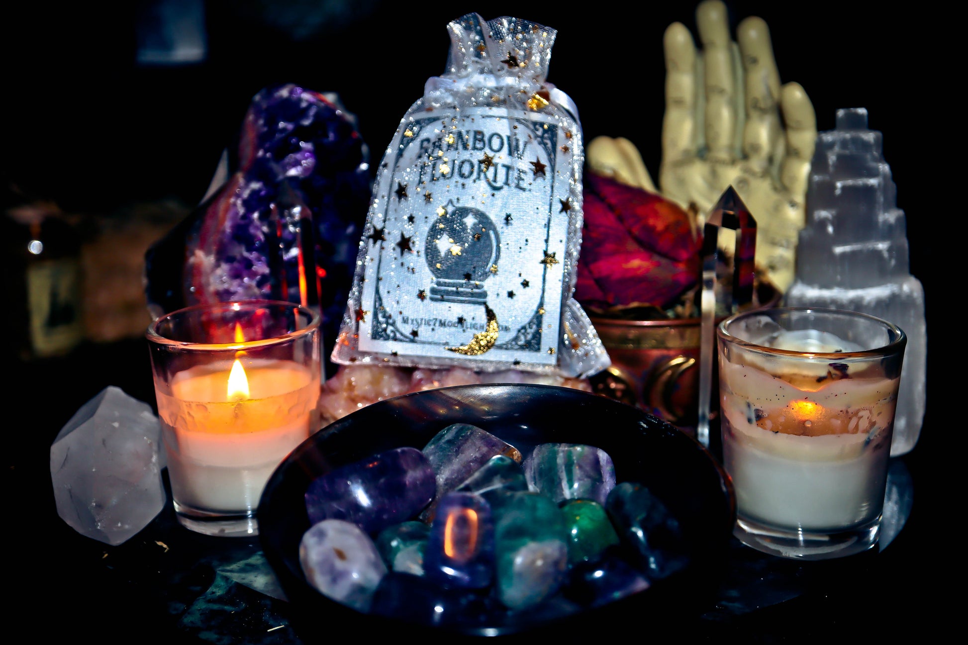 Rainbow Fluorite Gemstones Spellcast for Luck, Raising Vibrations, Aura Cleansing, Psychic Ability and Spiritual Connection!