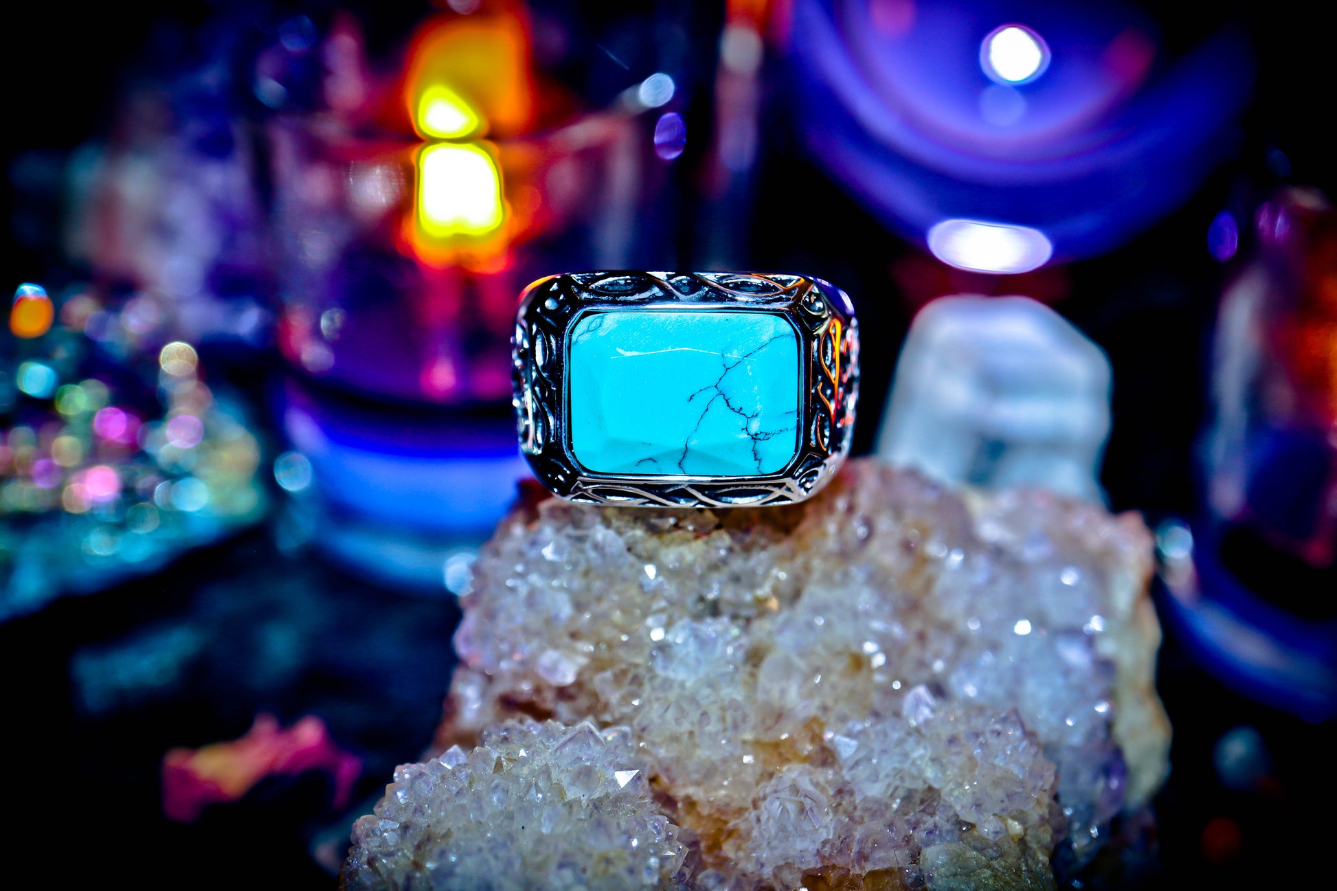 Turquoise Ring Haunted Djinn Shaman Silver Jewelry
