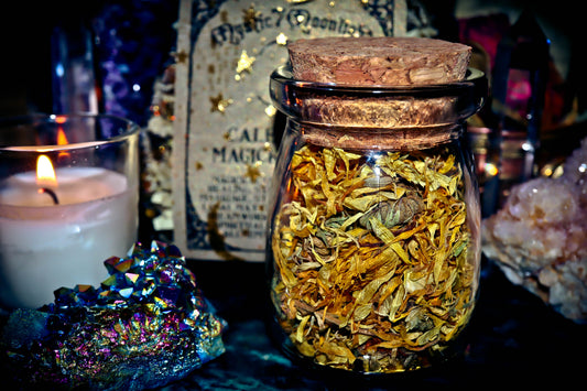 CALENDULA Magickal Spellcast Dried Herbs ~ Spirit Offering, Amplify Blessings & Wishes, Sun Energy, Healing & Strength! Premium Apothecary Glass Bottle w/ Cork