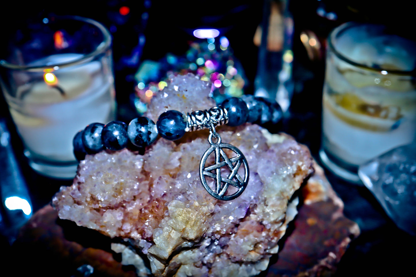 HAUNTED Goddess MORRIGAN Larvikite Gemstone Bracelet w/ Pentacle Charm ~ Fortune Telling, 3rd Eye Ability, Premonition, Magickal Power & More! $$$