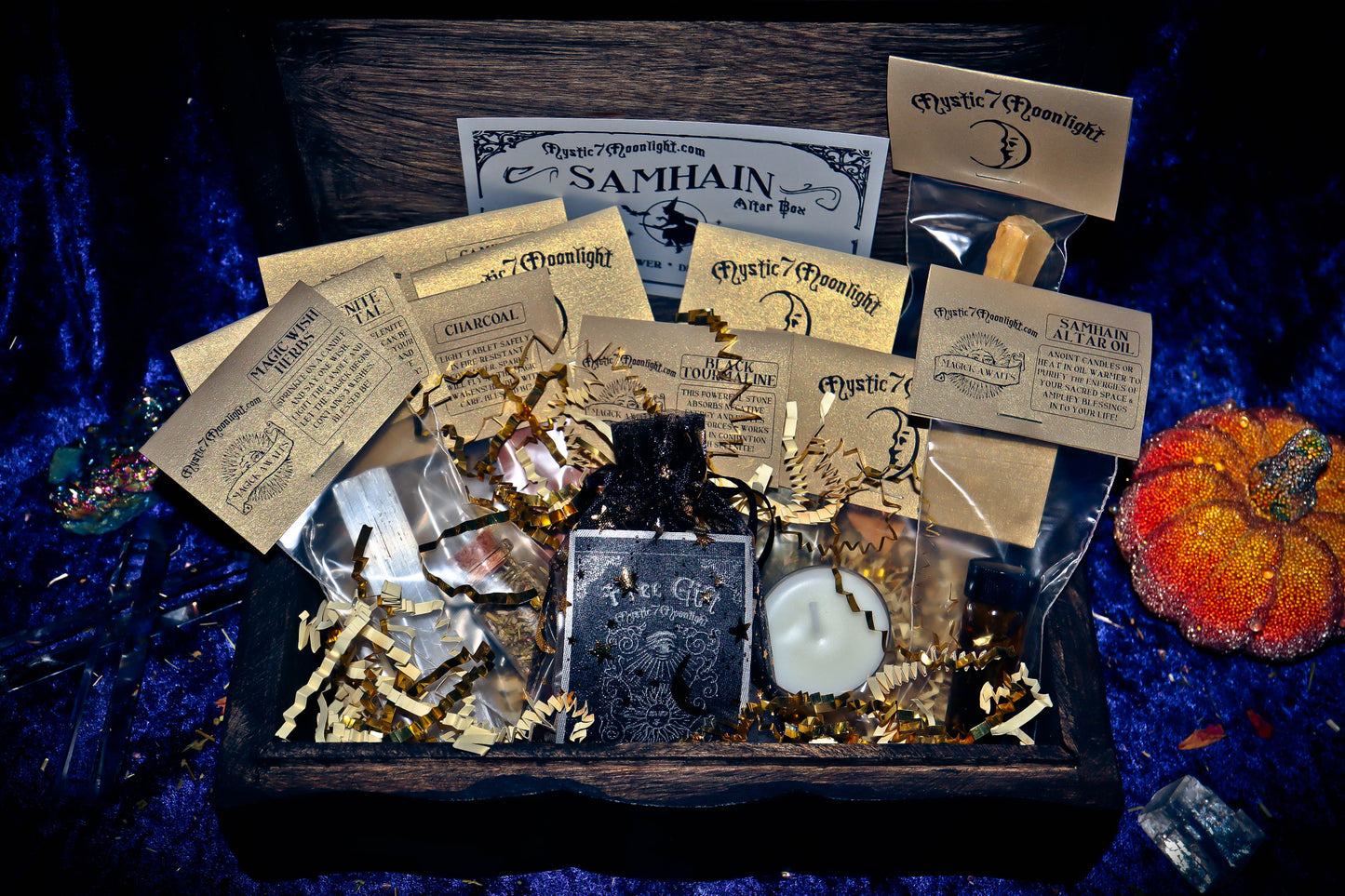 ** SAMHAIN ** BOX OF WISHES! HAUNTED GENIE CHARGING BOX WITH SET OF 10 SPELL HERBS & SPIRIT OFFERINGS! **FULL MOON TRIPLE CAST** LIMITED