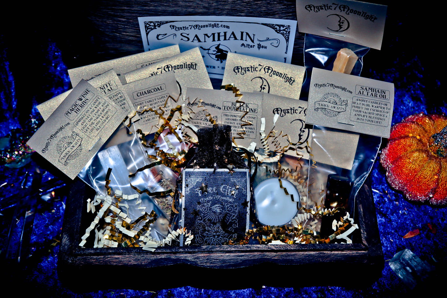 ** SAMHAIN ** BOX OF WISHES! HAUNTED GENIE CHARGING BOX WITH SET OF 10 SPELL HERBS & SPIRIT OFFERINGS! **FULL MOON TRIPLE CAST** LIMITED