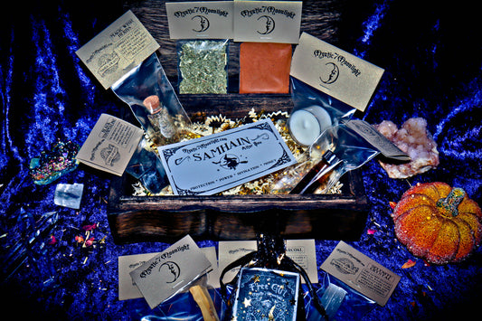 ** SAMHAIN ** BOX OF WISHES! HAUNTED GENIE CHARGING BOX WITH SET OF 10 SPELL HERBS & SPIRIT OFFERINGS! **FULL MOON TRIPLE CAST** LIMITED