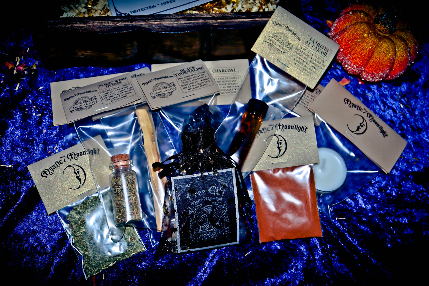 ** SAMHAIN ** BOX OF WISHES! HAUNTED GENIE CHARGING BOX WITH SET OF 10 SPELL HERBS & SPIRIT OFFERINGS! **FULL MOON TRIPLE CAST** LIMITED