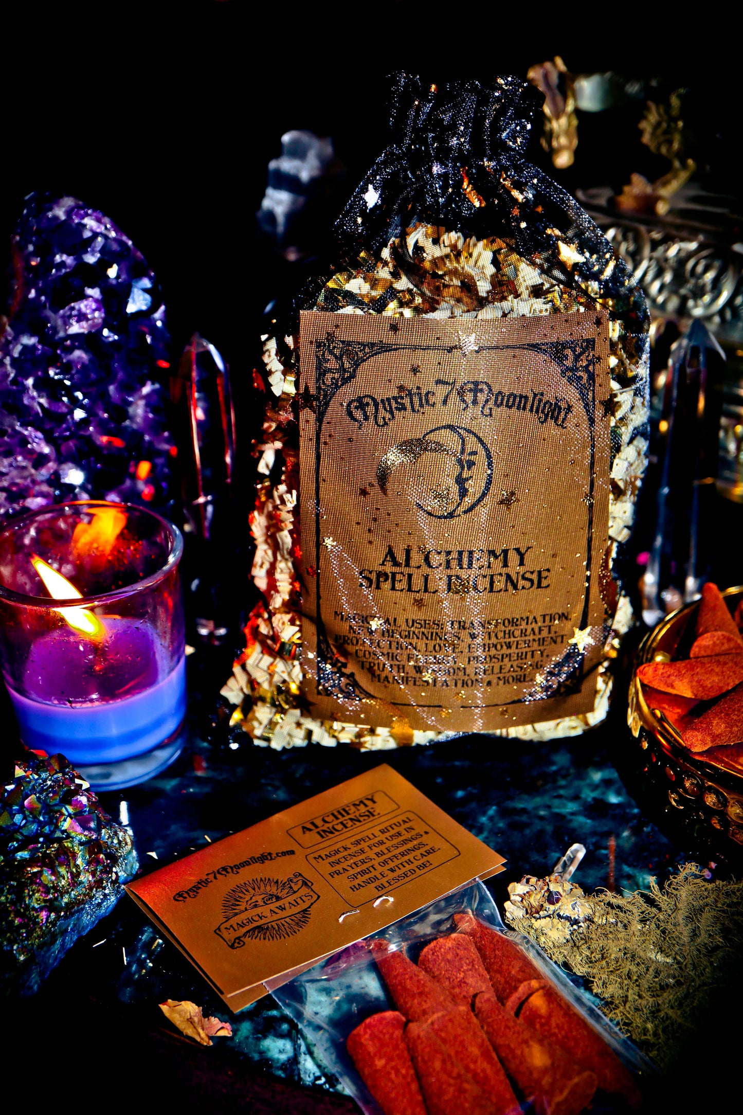 ALCHEMY Magick Ritual Incense ~ Amplify the Power of Spells & Wishes ~ Spirit Offering & More! 33 Cone Incense Premium Handmade Apothecary Glass Bottle w/ Cork