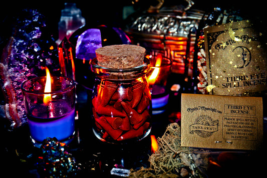 THIRD EYE Magick Ritual Incense ~ Amplify the Power of Spells & Wishes ~ Spirit Offering & More! 33 Cone Incense Premium Handmade Apothecary Glass Bottle w/ Cork