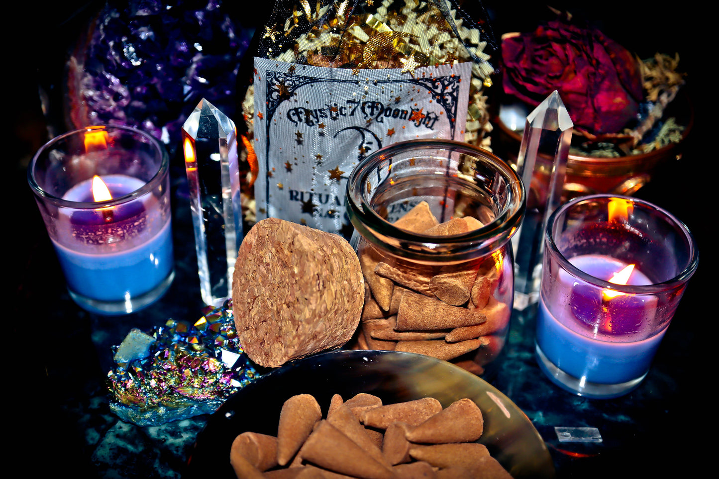 NAG CHAMPA Magick Ritual Incense ~ Amplify the Power of Spells & Wishes ~ Spirit Offering & More! 35 Cone Incense Premium Handmade Apothecary Glass Bottle w/ Cork