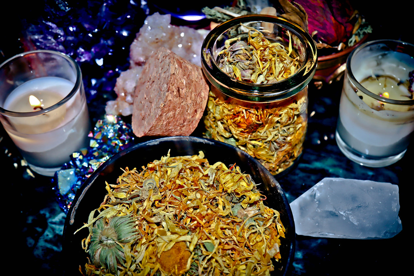 CALENDULA Magickal Spellcast Dried Herbs ~ Spirit Offering, Amplify Blessings & Wishes, Sun Energy, Healing & Strength! Premium Apothecary Glass Bottle w/ Cork