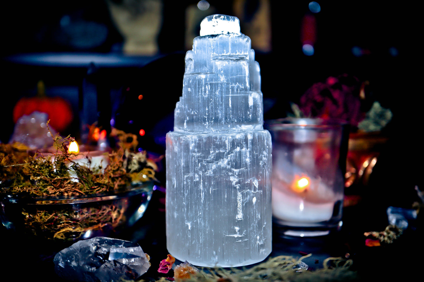 ** SELENITE ** Moon Magick Healing Crystal ** Gemstone Tower! Cleanse & Repel Negative Energy! Charge Your Haunted & Spellcast Items! POWERFUL Healing Crystal! $$$