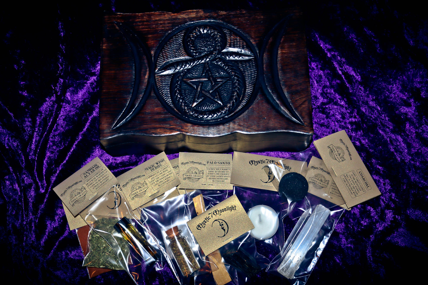 ** SAMHAIN ** BOX OF WISHES! HAUNTED GENIE CHARGING BOX WITH SET OF 10 SPELL HERBS & SPIRIT OFFERINGS! **FULL MOON TRIPLE CAST** LIMITED